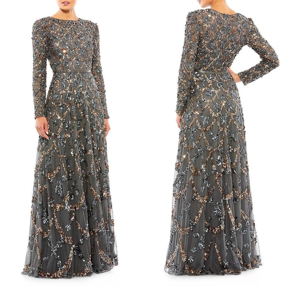 Mac Duggal Bead & Sequin-Embellished A-Line Gown